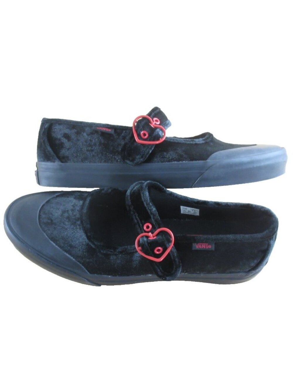 Vans Women's Mary Jane Hearts Black Red Velvet adjustable Sneakers Size 8.5 NEW